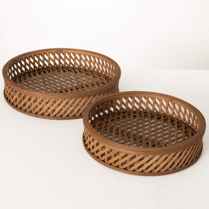 Natural Round Bamboo Trays- Set of 2