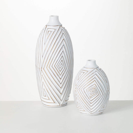 Gold Brushed Pattern Vases - Set of 2