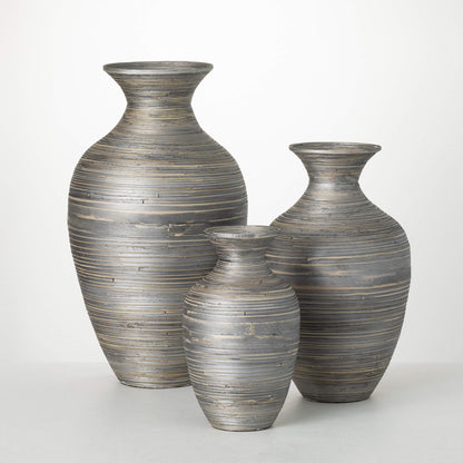 Modern Gray Bamboo Vase – Set of 3