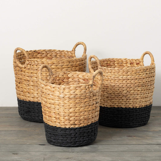 Black Banded Woven Basket - Set of 3