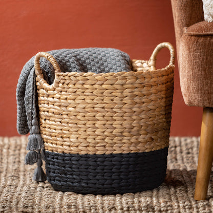 Black Banded Woven Basket - Set of 3