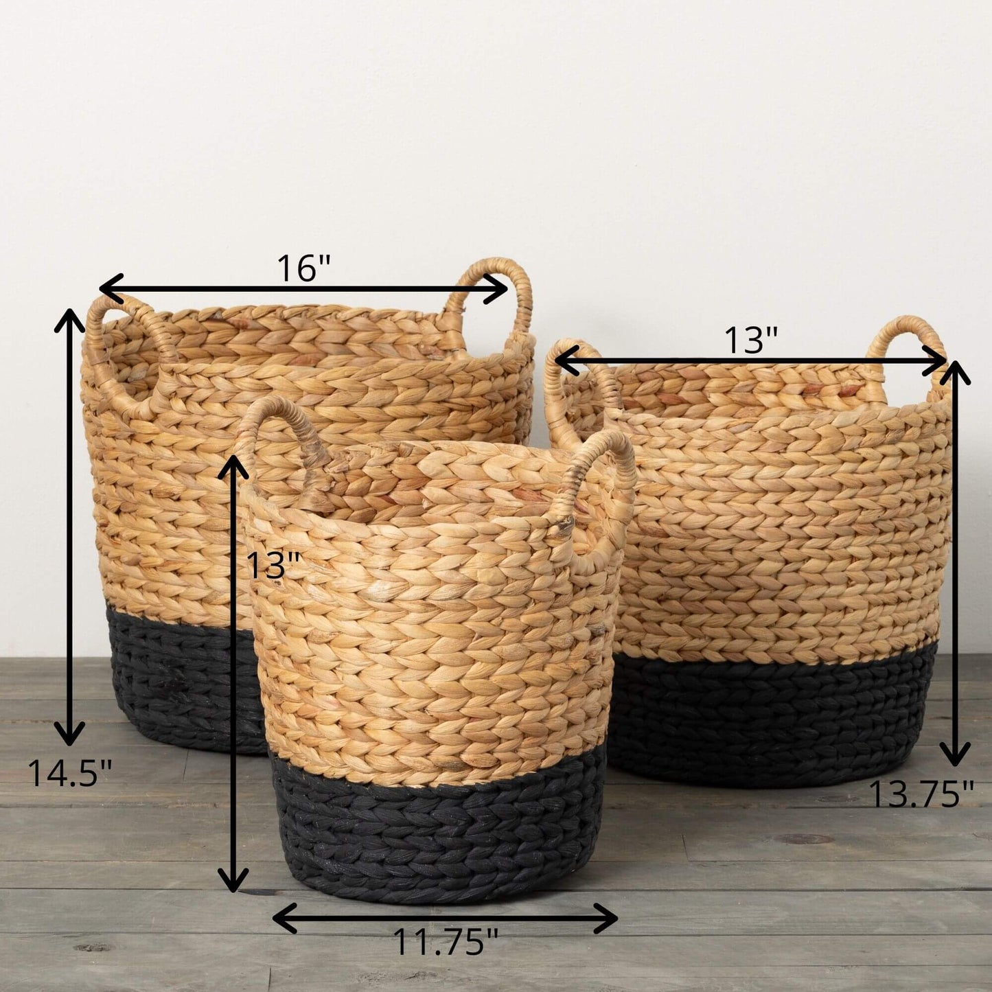 Black Banded Woven Basket - Set of 3